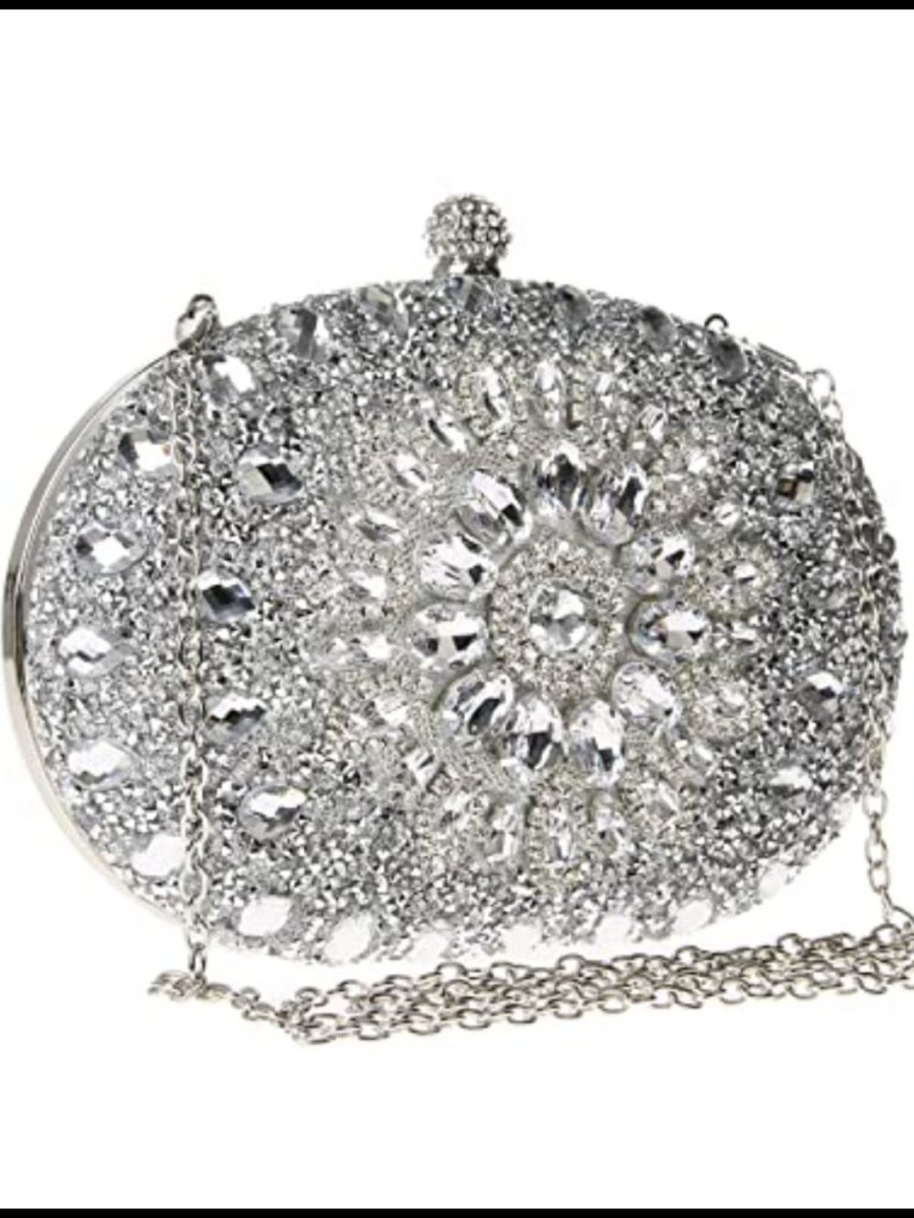 Rhinestone Sequin Clutch Purse Oval Evening Bag with Chain Strap